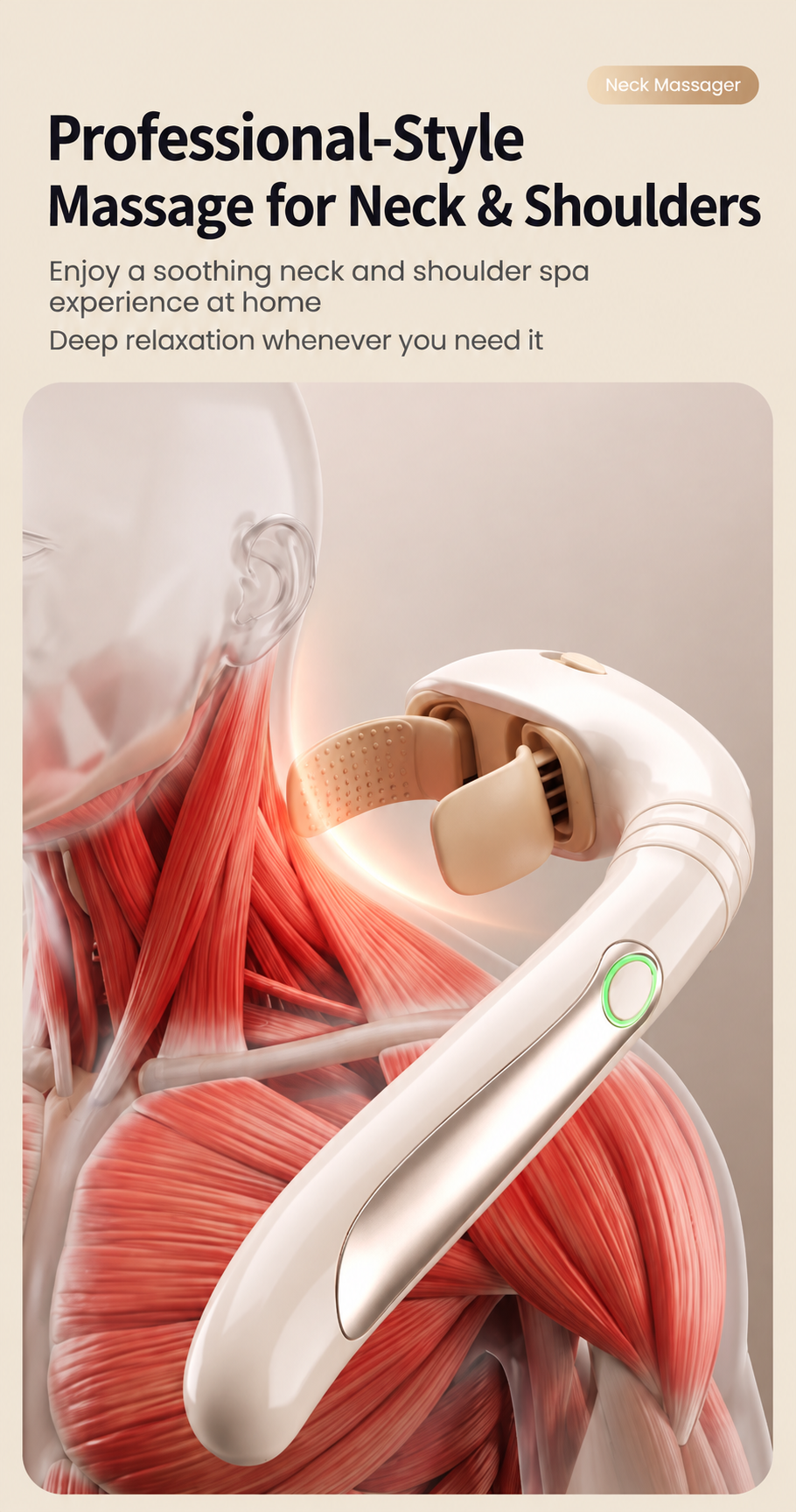 Seahorse Wireless Neck & Shoulder massager with three-level pressure adjustment